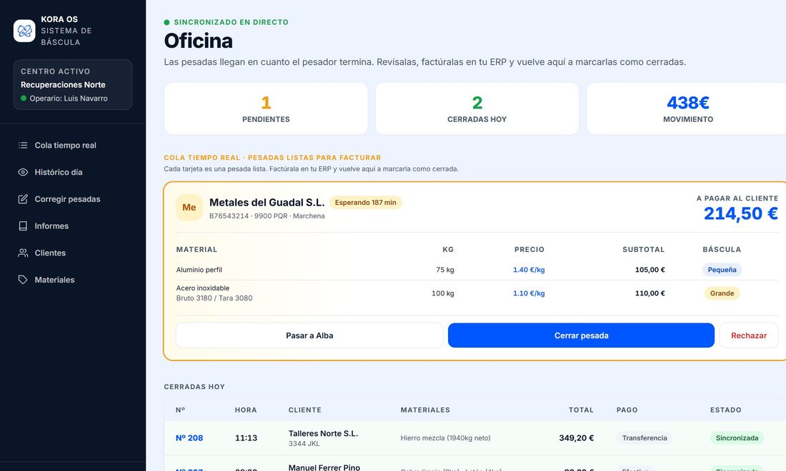 Kora OS: la oficina recibe la pesada de la báscula al momento