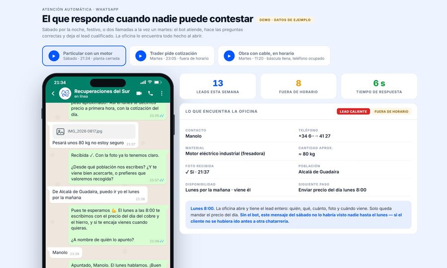 Asistente de WhatsApp atendiendo a un proveedor
